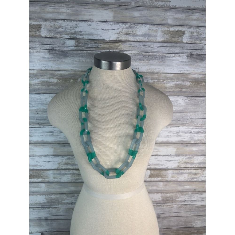J. Crew Chunky Link Chain Necklace Opaque Blue Green‎ Resin Statement